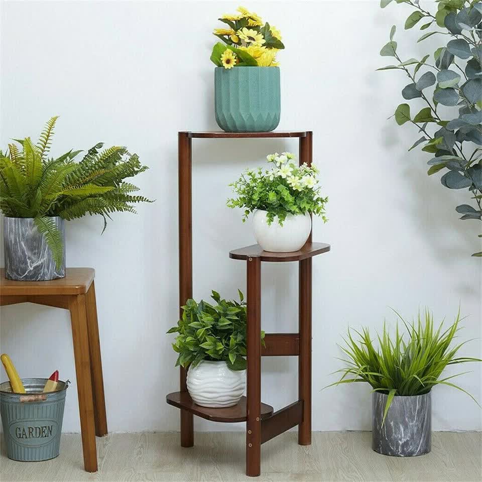 3 Tier bamboo plant stand for garden and living room-Brown โ image 5