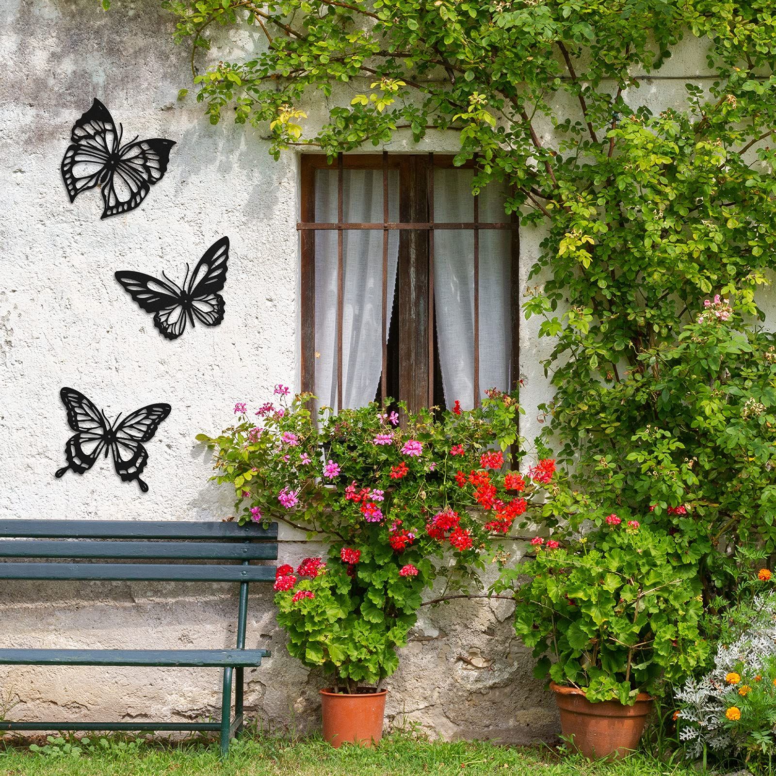 3 Pcs Butterfly Metal Wall Decor Dragonfly Hummingbird Butterfly Metal Wall Art Hanging Wall ustic Home (Black, Graceful Style) โ image 2