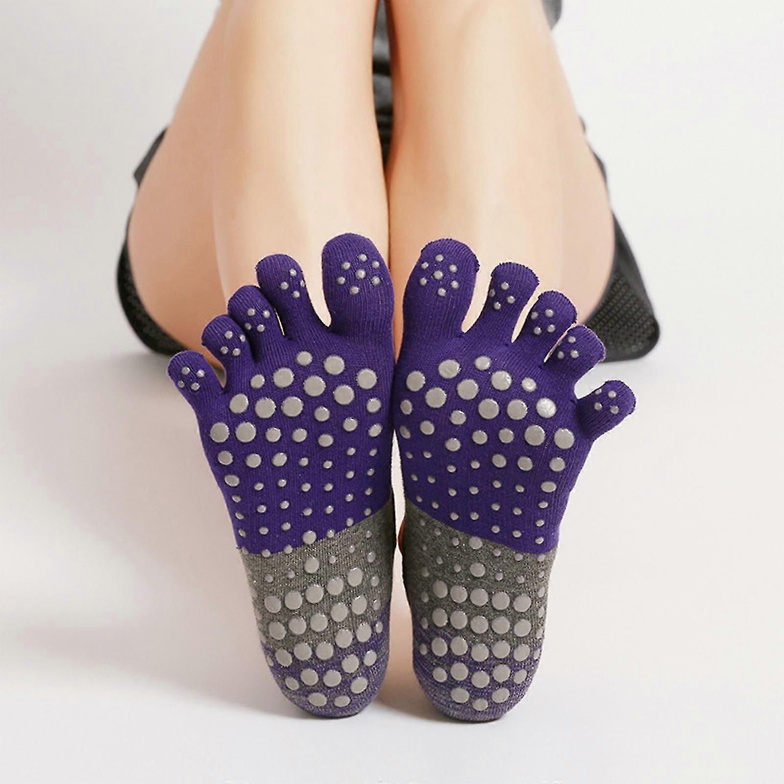 Women's Five Finger Toe Socks Non Slip Yoga Grip Socks Pilates Fitness Dance Sports Socks - Purple โ image 3