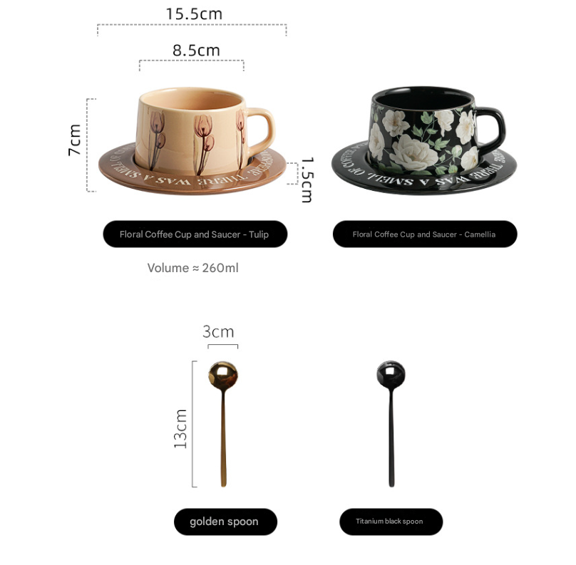 Black Camellia Elegant Ceramic Coffee Cup & Saucer Set - Couples Gift Box, Premium Wedding & Bridesmaid Favor, High-End Exquisite Design — image 2