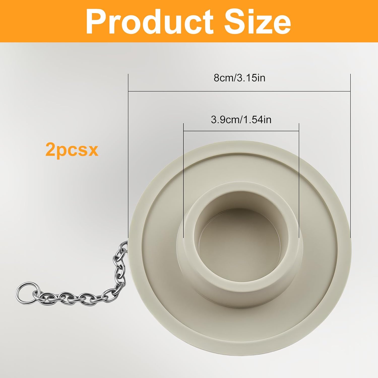 2 Packs Rubber Bathtub Stoppers - Bath Tub Stopper Drain Plug with 15" Stainless Steel Beaded Chain - Bathroom Bathtub Plug Fit for 1.5" to 2" Kitchen Sink β image 2