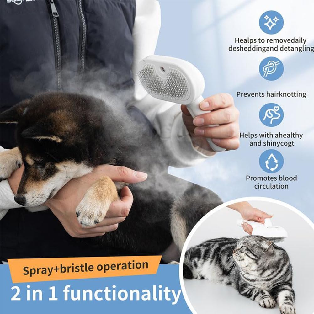 Kivori Pet Grooming Brush, Kivori All in One Pet Grooming Brush, 3-in-1 Pet Water Steam Spray Grooming Comb for Cats and Dogs (2pcs-a) — image 2