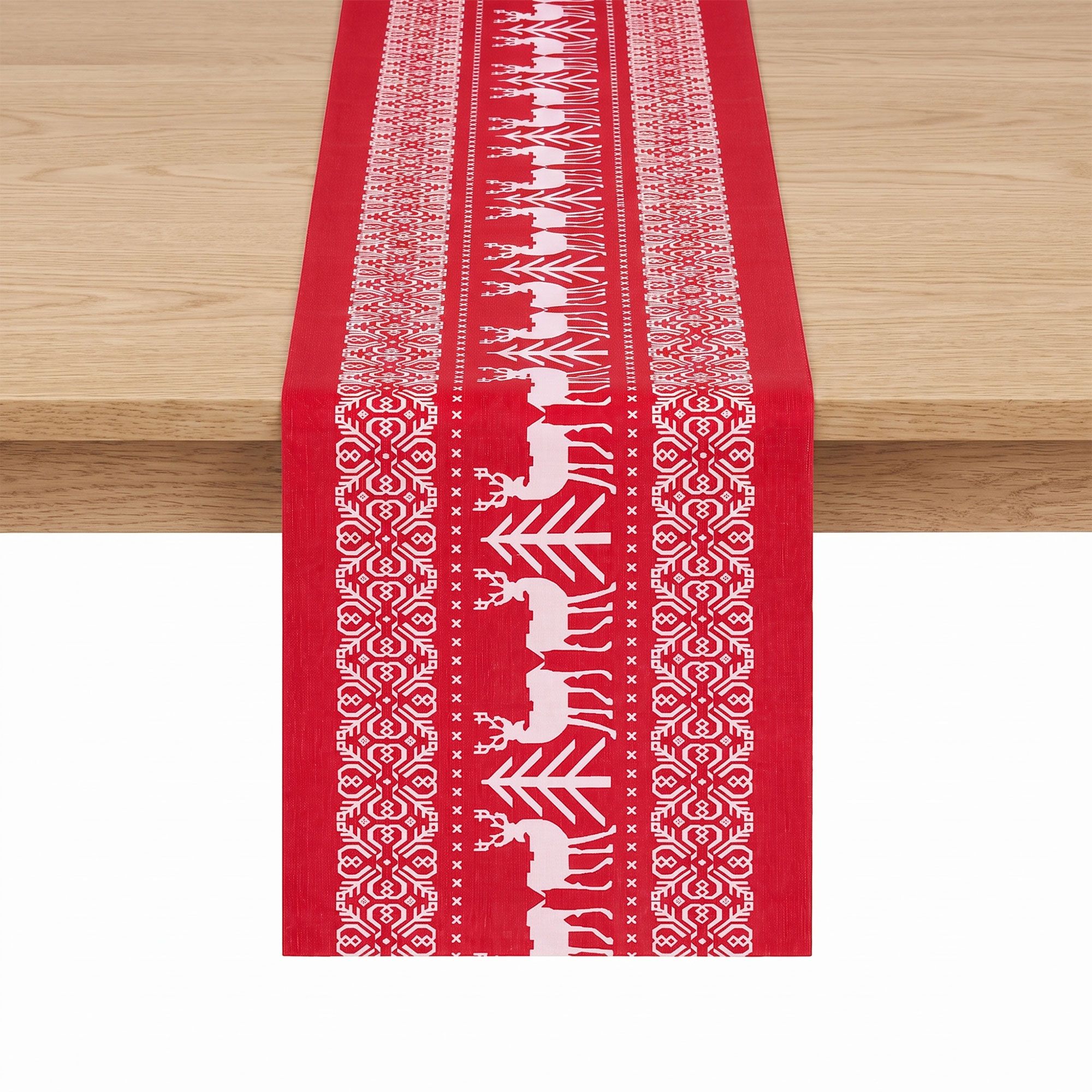 Jingle Jollys Christmas Table Runner Reindeers 270x28CM Dining Party Decor Red โ image 3