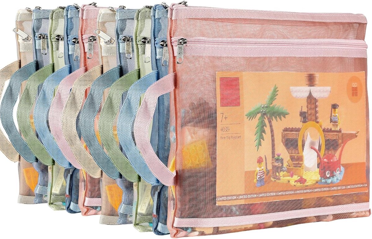 Colorful mesh storage bags with zippers - 10-pack - A4 size, double-layer nylon material - suitable for storing and organizing puzzle sets, building blocks
