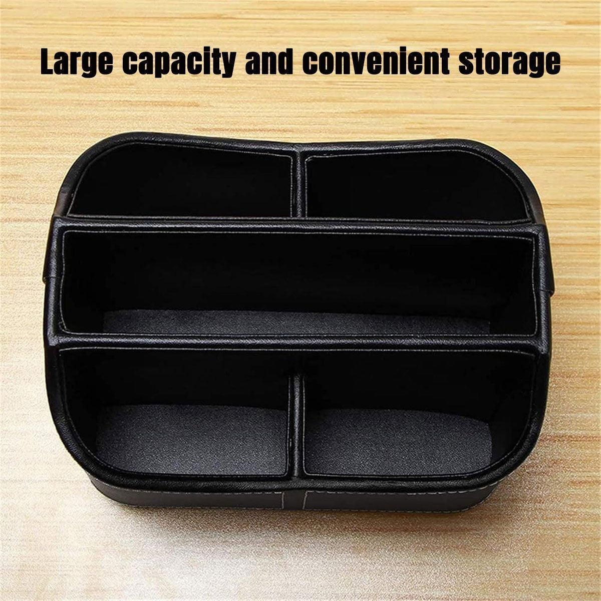 Leather Remote Control Holder 360 Degree Spinning Desk TV Remote Table Organizer - Black β image 6