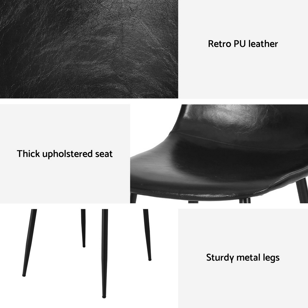 Artiss 4x Dining Chairs Retro PU Leather Kitchen Lounge Cafe Accent Chair Black โ image 6