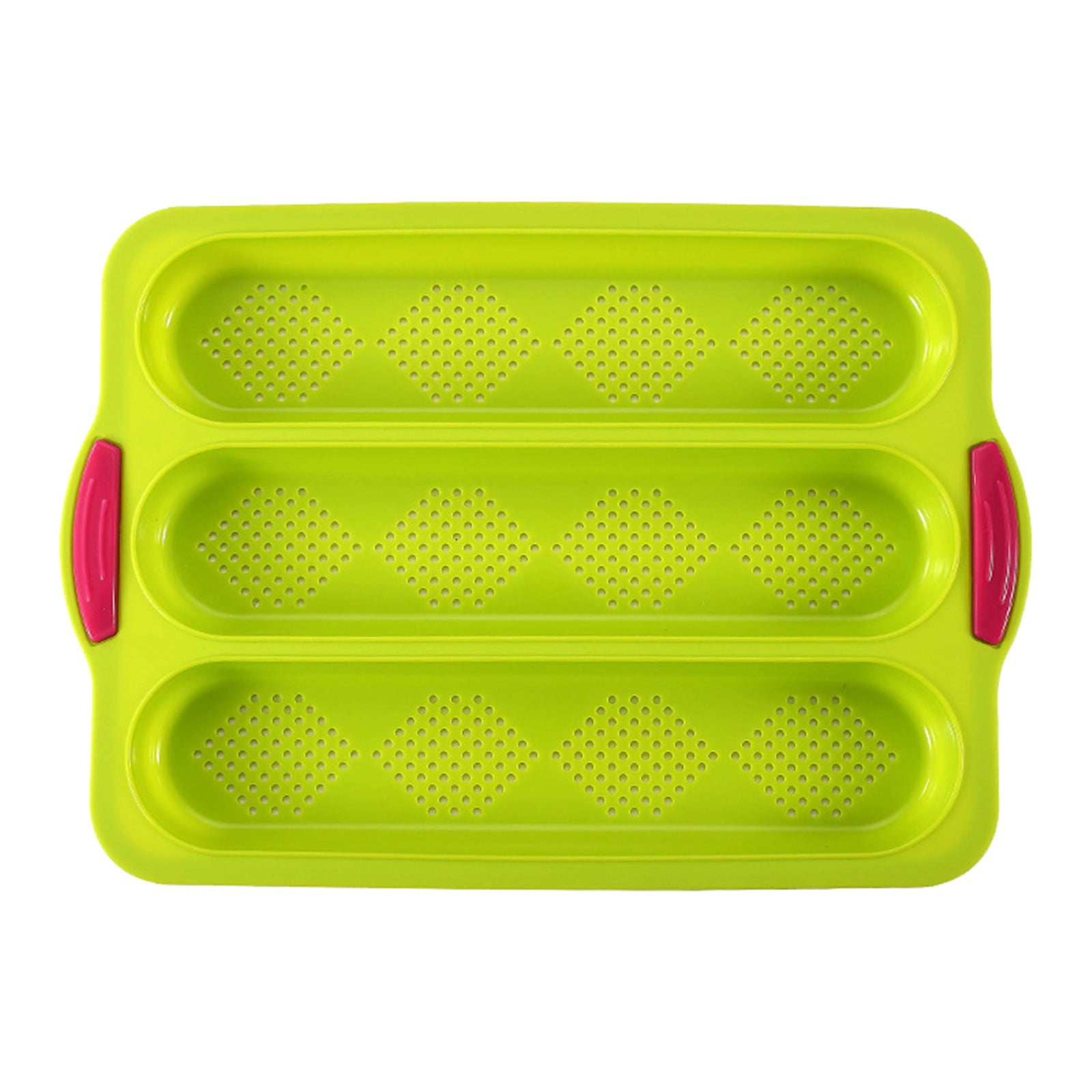 3-Slot French Bread Pan - Non Stick Silicone Baguette Mold for Hoagie, Sub Roll & Hot Dog Buns - Oven Safe Baking Tray with Vent Holes (Beige) Clearance Green — image 2