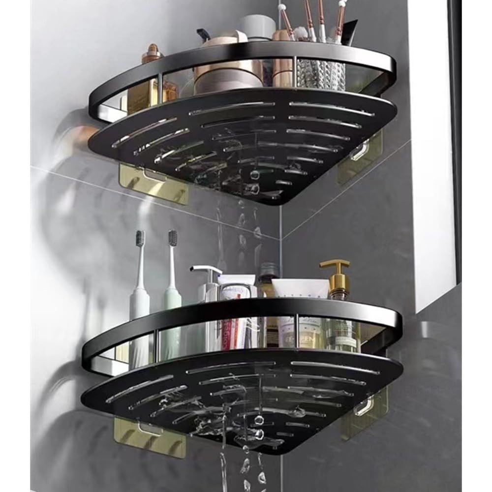 2pcs Bathroom Shelves Corner Shower Caddy Rack Wall Mounted No Drilling Storage Basket for Home Toilet Kitchen (Triangle) โ image 4