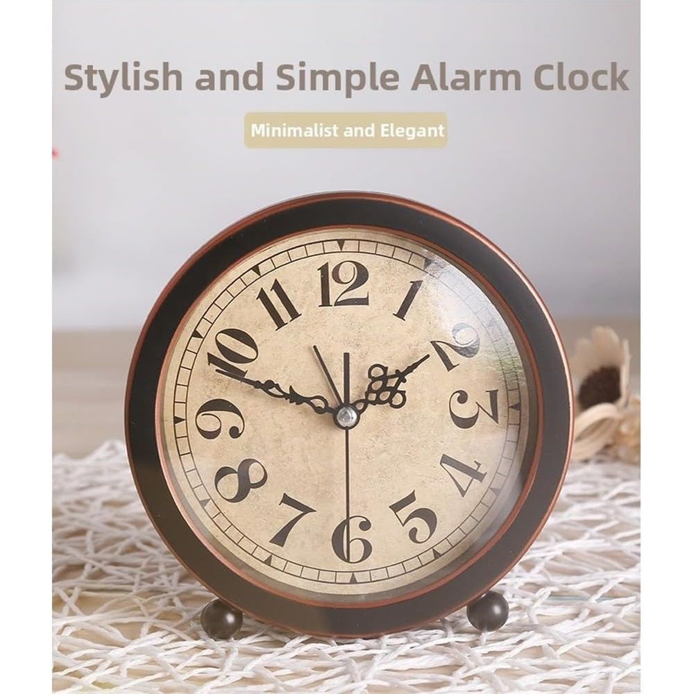 Style Retro Silent Desk Alarm Clock Non-Ticking Whisper Battery Operated, HD Glass Face, Easy to Read for Indoor Decor（Black 2） — image 3