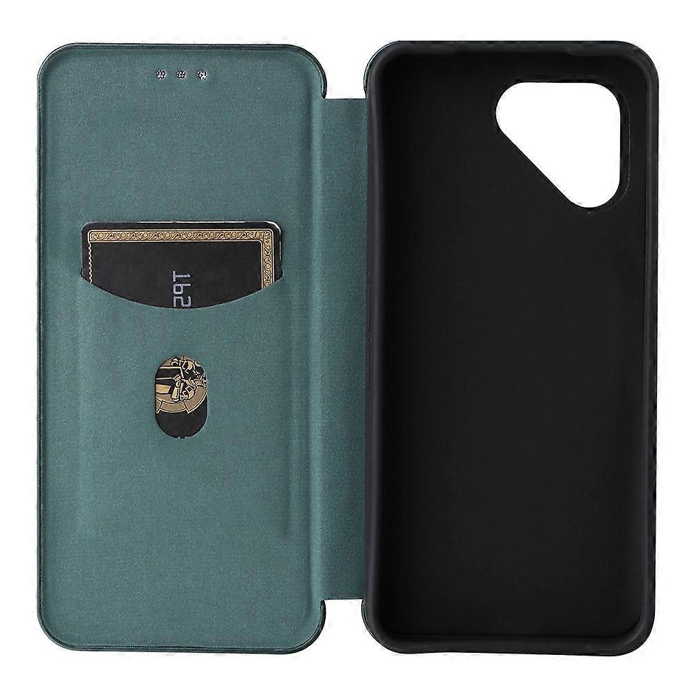 Compatible Case for Fairphone 6 with Carbon Fiber Texture, Drop-proof PU Leather Phone Cover Green — image 4