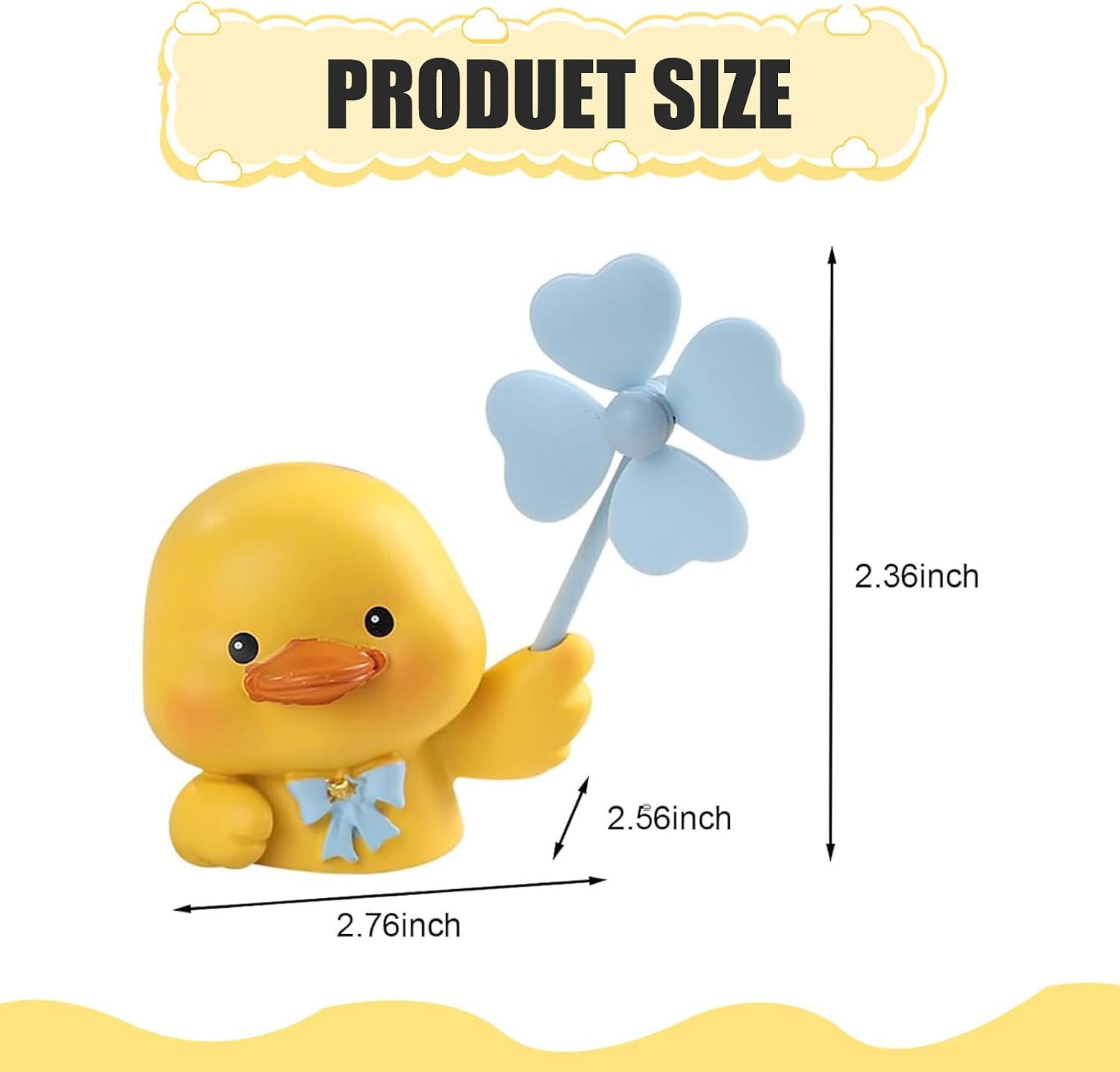 Car Air Vent Clip, 3D Stereo Cartoon Duck Decoration with Rotating Windmill, Cute Creative Dashboard Fan Outlet Trim with Adjustable Back Clip, Universal โ image 3