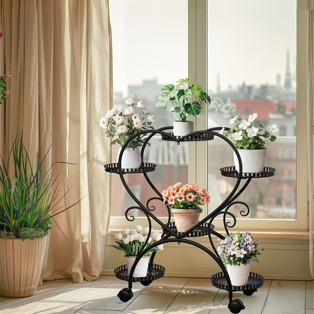 6 Potted Heart-shaped Metal Tall Plant Stand Rolling Garden Cart Flower Racks AU — image 5