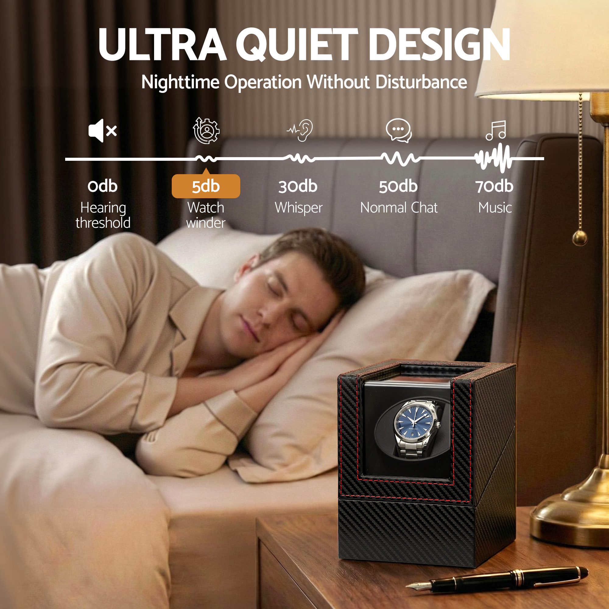 Embellir Watch Winder Box Automatic Single Quiet Carbon Fibre Black — image 5