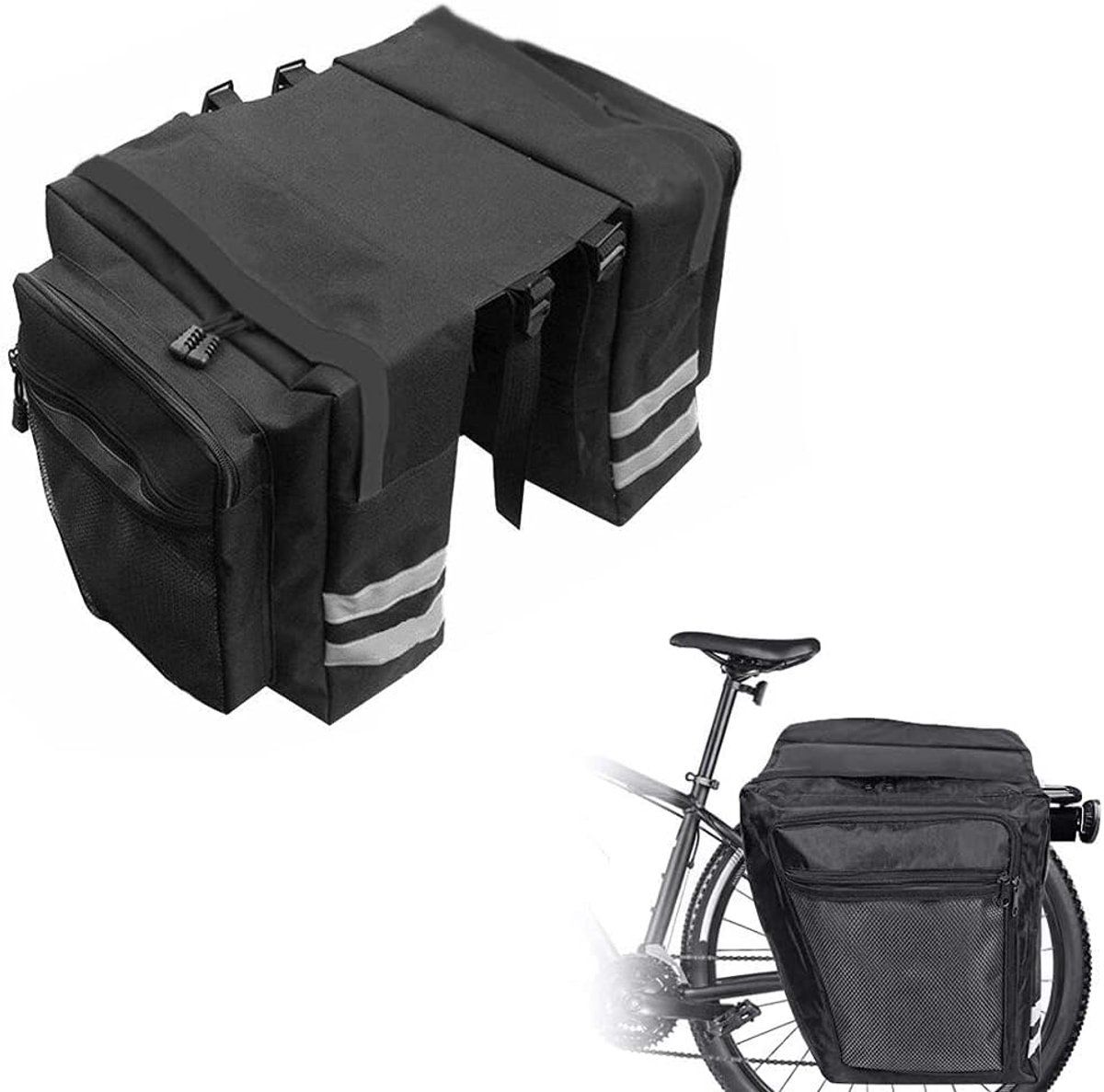 Waterproof Bicycle Rear Pannier Bag with Rain Cover, Large Capacity Carrier Bag for Commuting, Touring and Outdoor Cycling, Black โ image 3
