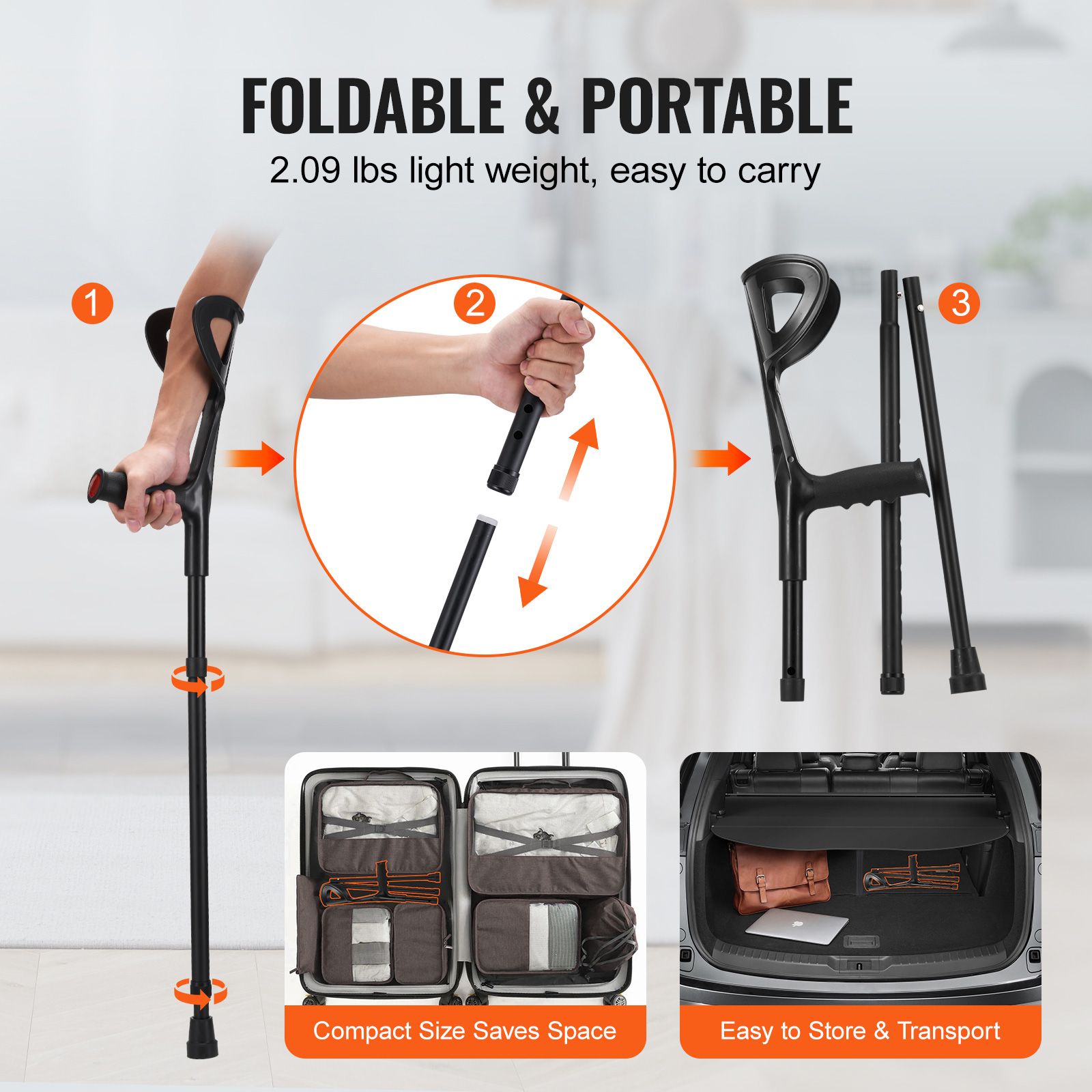 Forearm Crutches 10-Level Height Adjustable Walking Crutches 1 Pair 350LBS — image 6