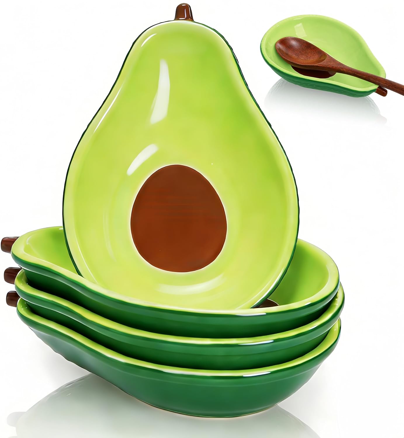 4 Pack Avocado Spoon Rest for Stove Top, 6.5 Inch Cute Ceramic Holder, Heat-Resistant Kitchen Counter Ladle Spoonrest, Large Cooking Utensil Dish Spatula