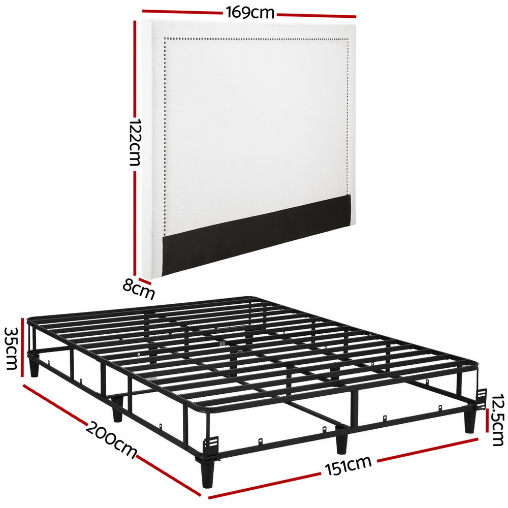Artiss Queen Bed Frame with Headboard Platform Bed Base Grey Beige Fabric Metal โ image 2