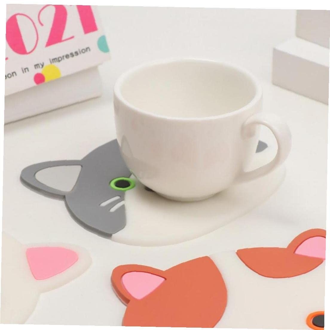 A set of 6 cute cat cup coasters with silicone rubber surface insulation, flexible and durable anti slip heat pads for beverages โ image 5