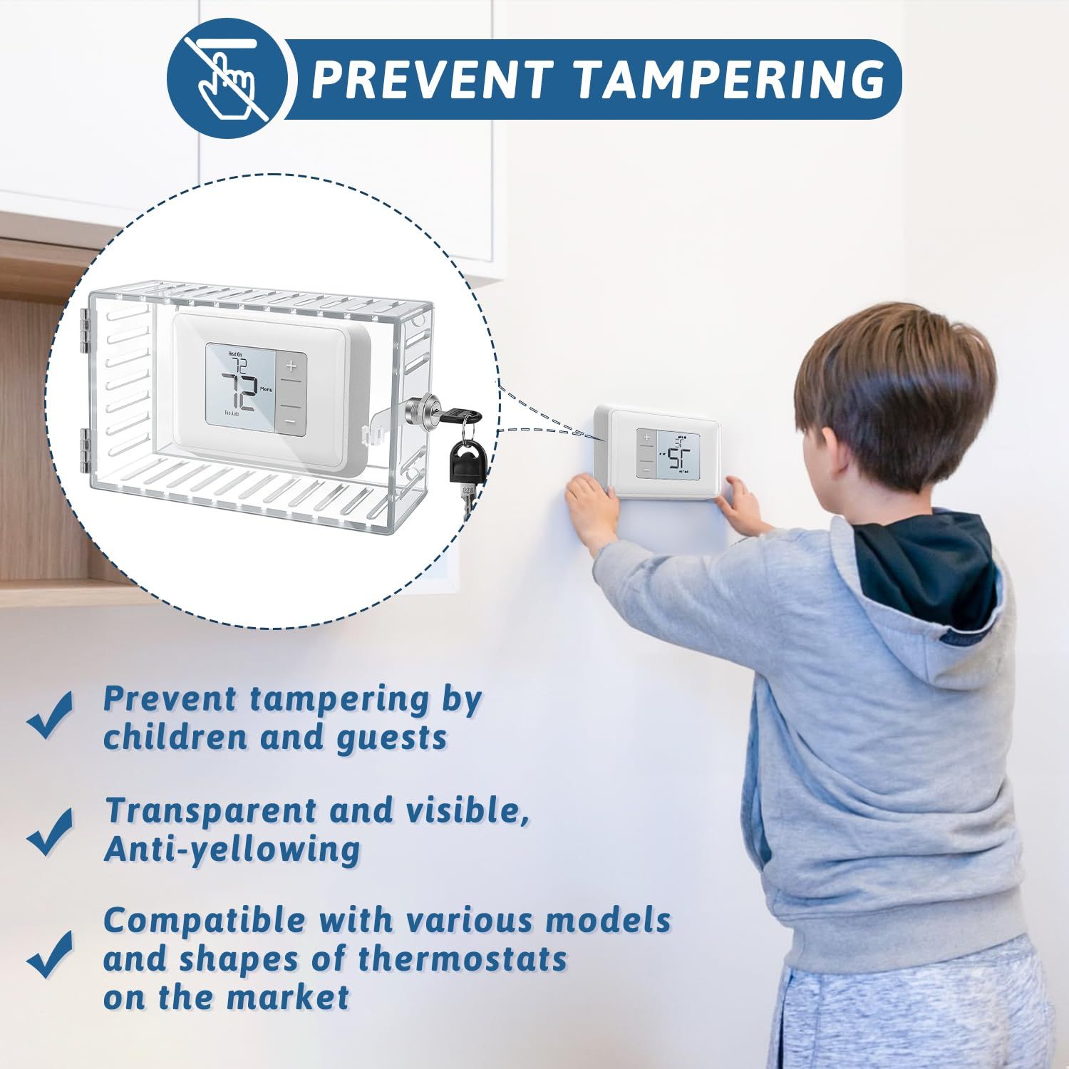 Universal Thermostat Lock Box with Key, Suitable for Home Thermostats, Transparent Thermostat Cover, Wall-Mounted Thermostat Guard โ image 2