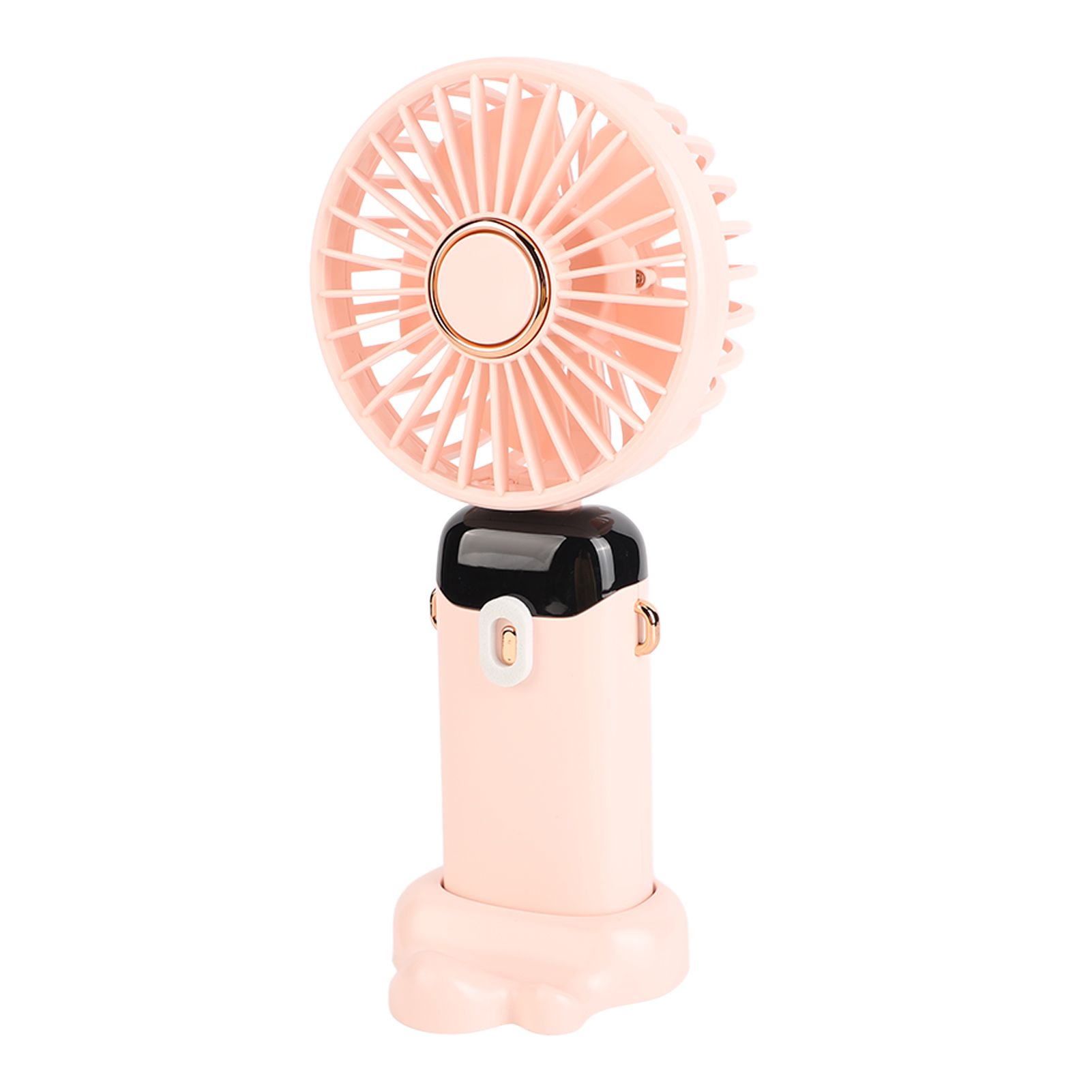 Mini Handheld Fan ABS Portable Digital Display USB Charging Foldable Neck Hanging Fan with Lanyard for Office Outdoor Pink — image 6