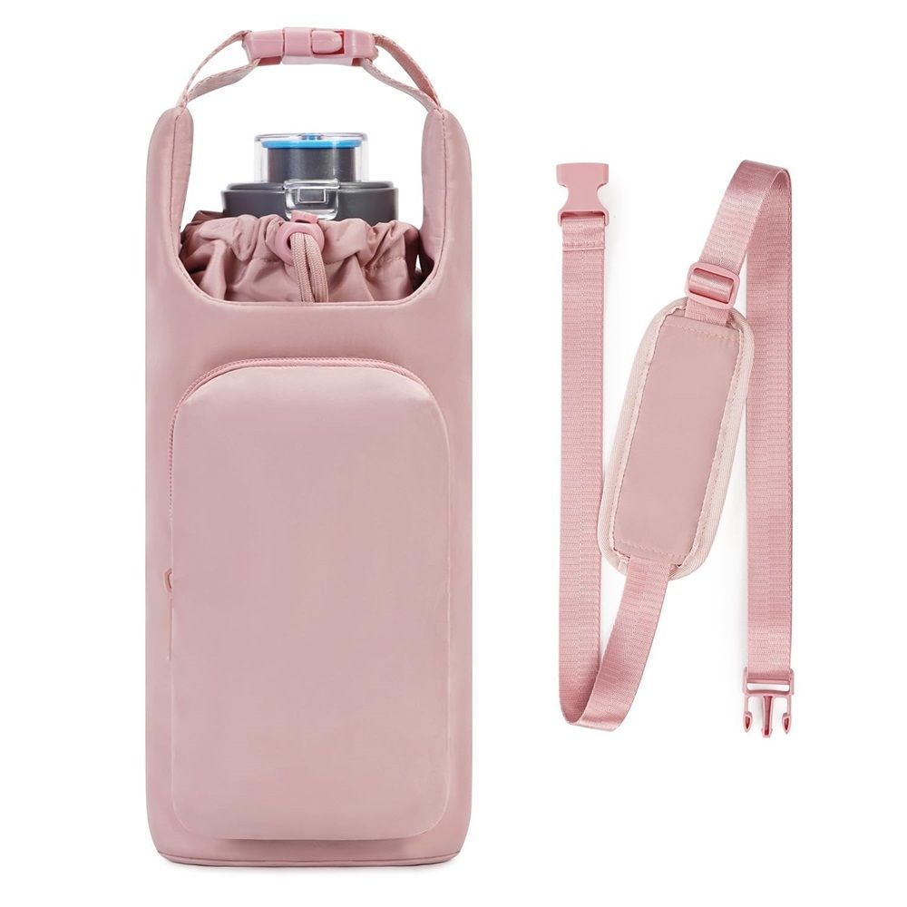 Water Bottle Carrier Bag with Phone Pocket Tumbler Insulated Water Bottle Holder with Adjustable Shoulder Strap Carrier Sling Bag (pink) โ image 5
