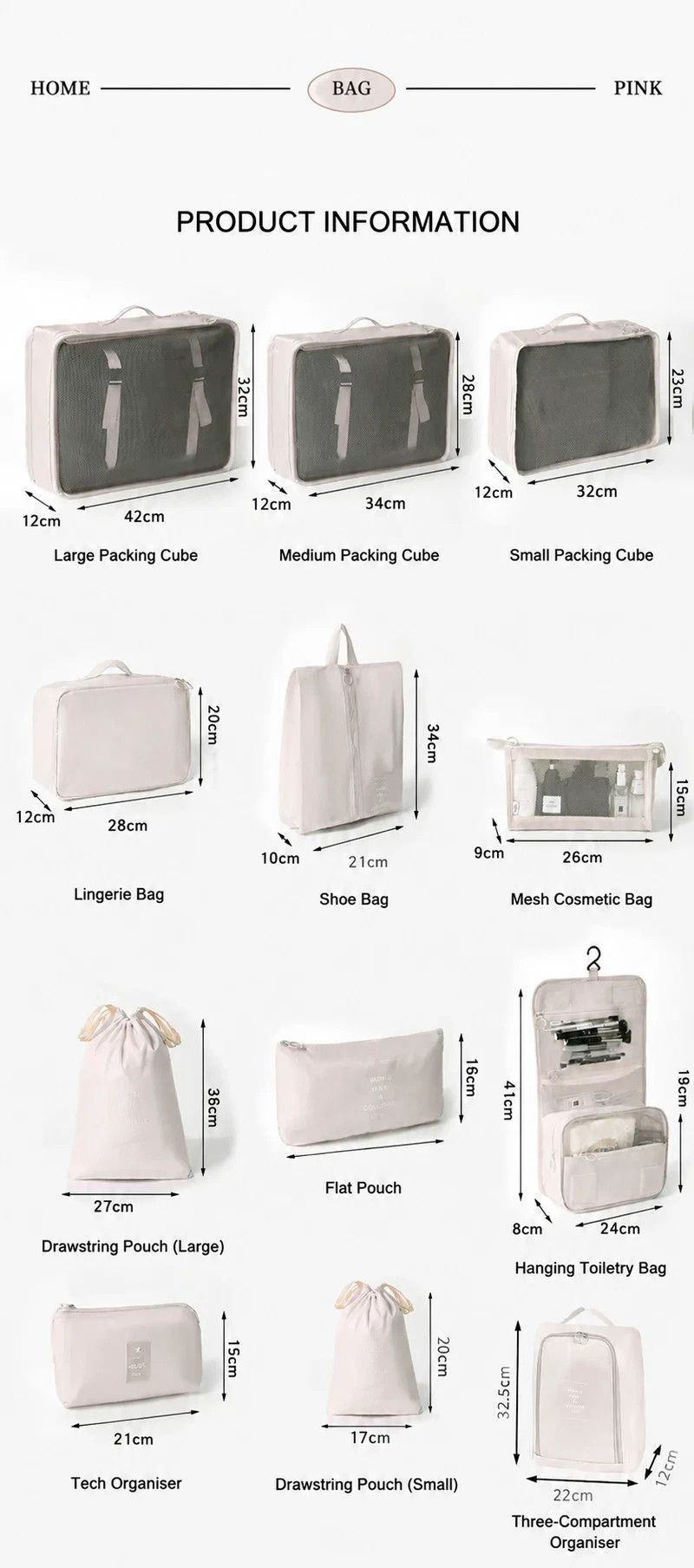 Portable Travel Clothes Organizer Set, 9 Pcs Packing Pouches With Hanging Wash Bag & Cosmetic Pouch, Navy Blue, Ideal Overseas Trip Gift ā image 2