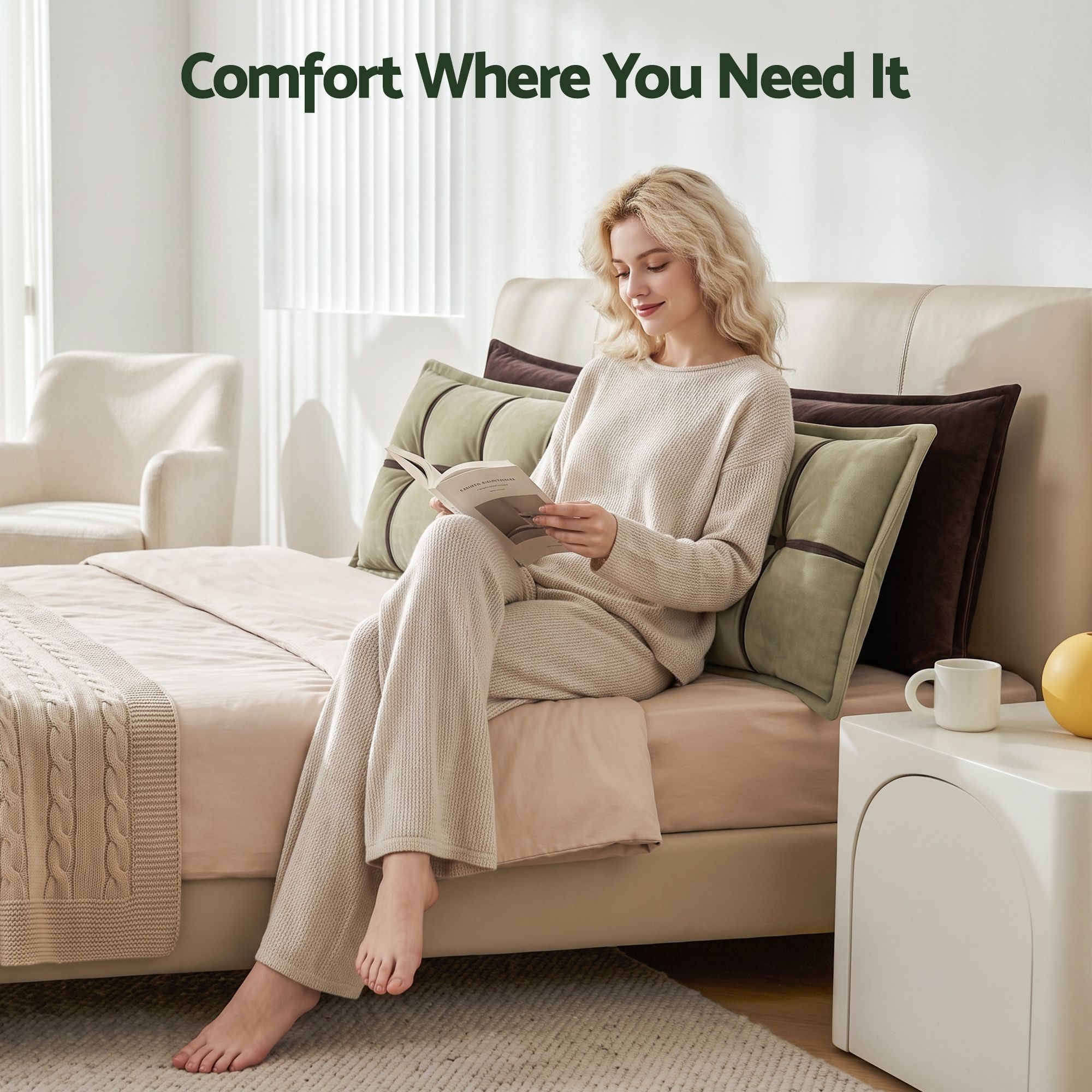 Giselle Bedding Headboard Pillow with Double-Layer Storage Wedge Reading Backrest with Adjustable Filling, Chenille Bed Rest Cushion for Daybed, Dorm, and RV โ image 5