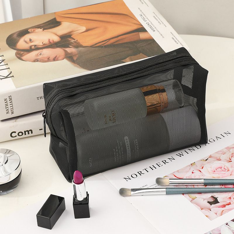 Portable Makeup Bag Large Capacity Travel Cosmetic pure black octagonal