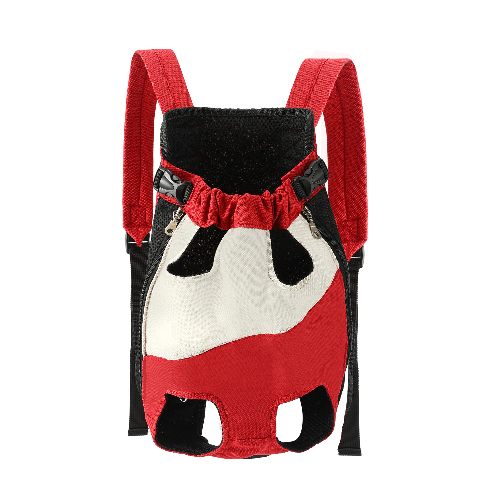 Red and white two-tone style Pet Carrier Backpack Front Chest Pack Legs Out Breathable Mesh for Small Dogs Cats Hiking Travel Hands Free Adjustable
