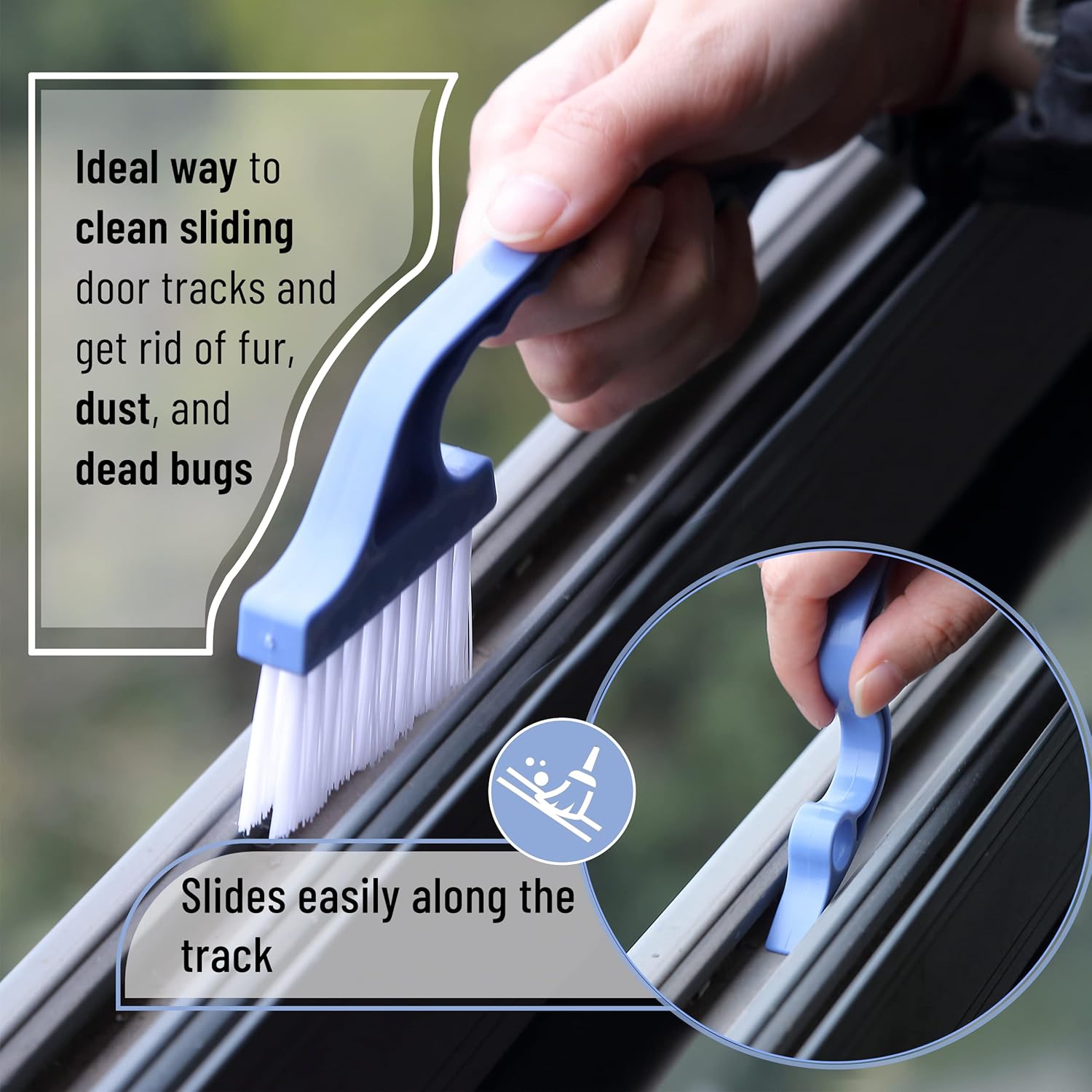 Slick- Window Track Cleaning Brush, 2 Pack, Blue Ergonomic Handle, Built-in Scraper, Multipurpose, Window Track Cleaning Tools — image 4