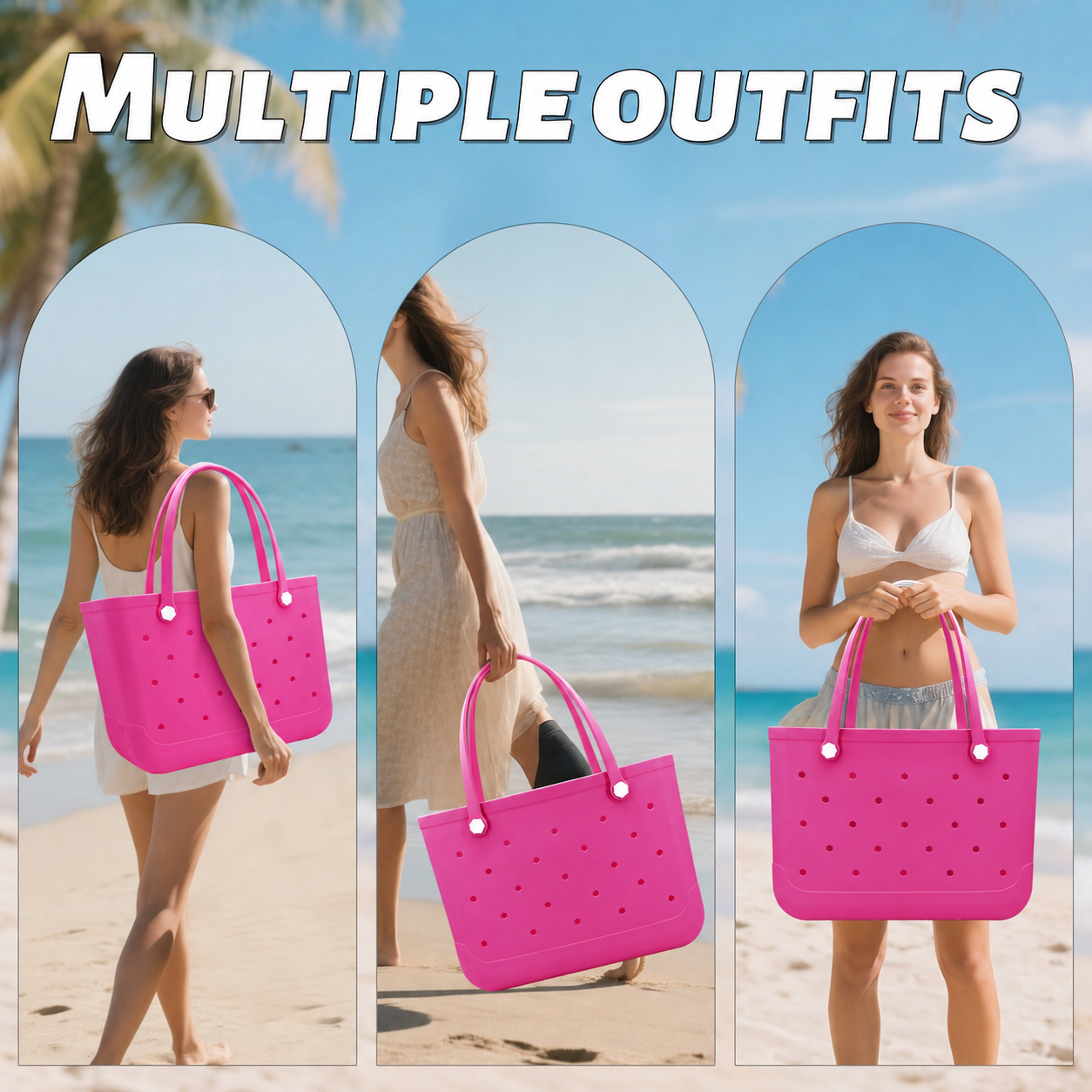 Waterproof Hexagon Mesh Beach Bag - Large Capacity Travel Storage Tote for Swimwear Towel Sunglasses - Rose Red Large 48x34x24cm โ image 6