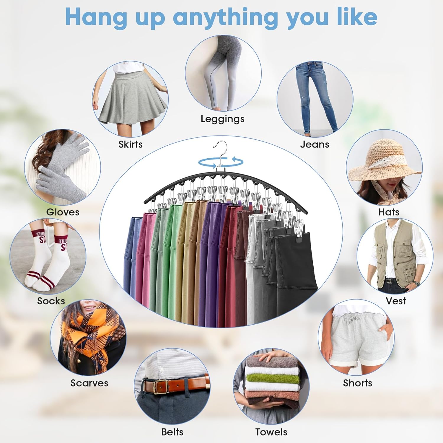 3 Pack Legging Organizer for Closet Hanging, Pants Hangers with Clips Holds 45 Leggings, Shorts, Skirts, Jeans, Hats, Pants Hangers Space Saving Clothes Racks — image 4