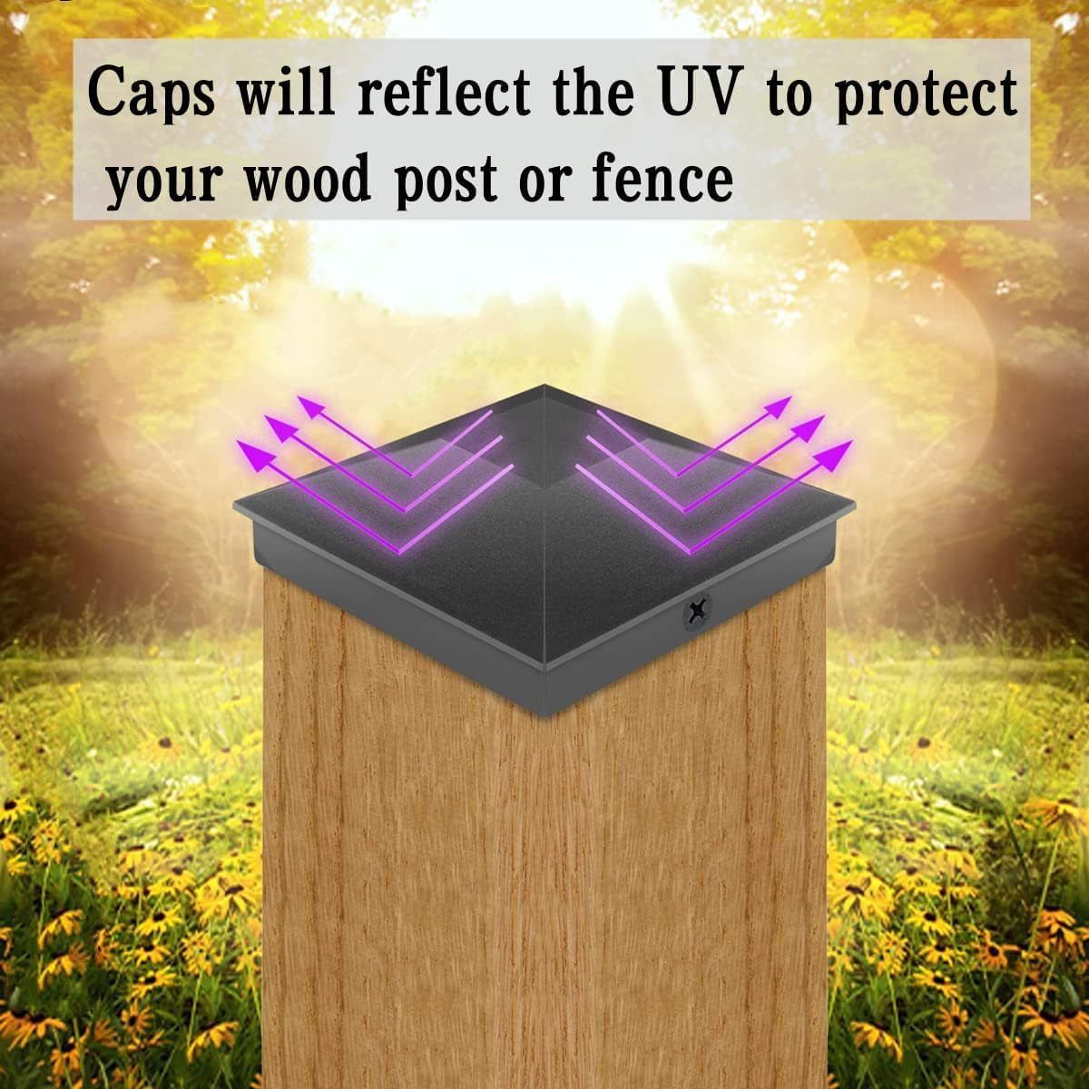 4x4 column caps (actual 3.5 "x 3.5") for wooden columns, durable powder coated fence caps for decks, terraces, and fences, weather resistant and rust — image 3