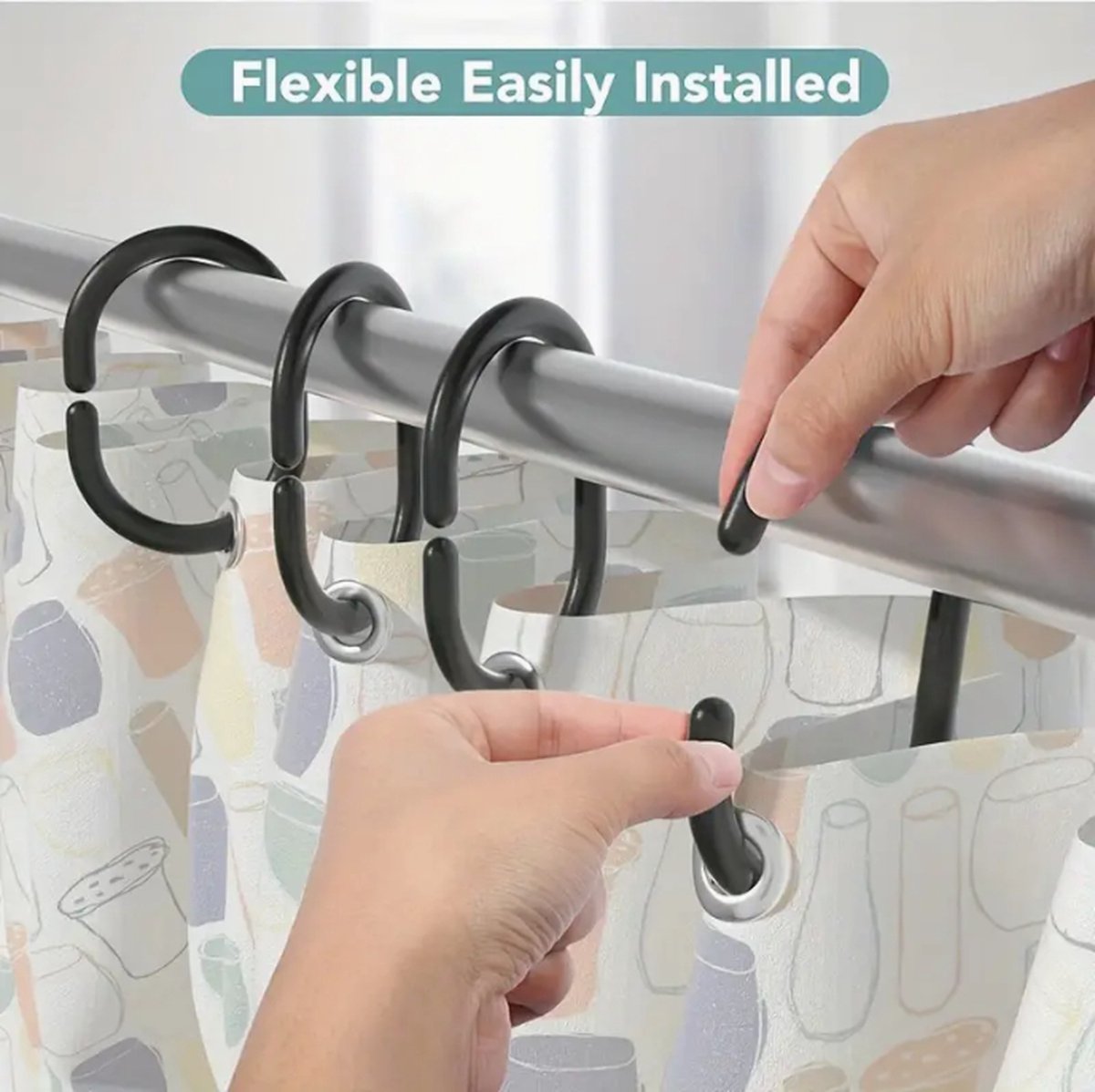 Shower Curtain Rings | Set of 12 | Shower Curtain Rings | Black — image 6