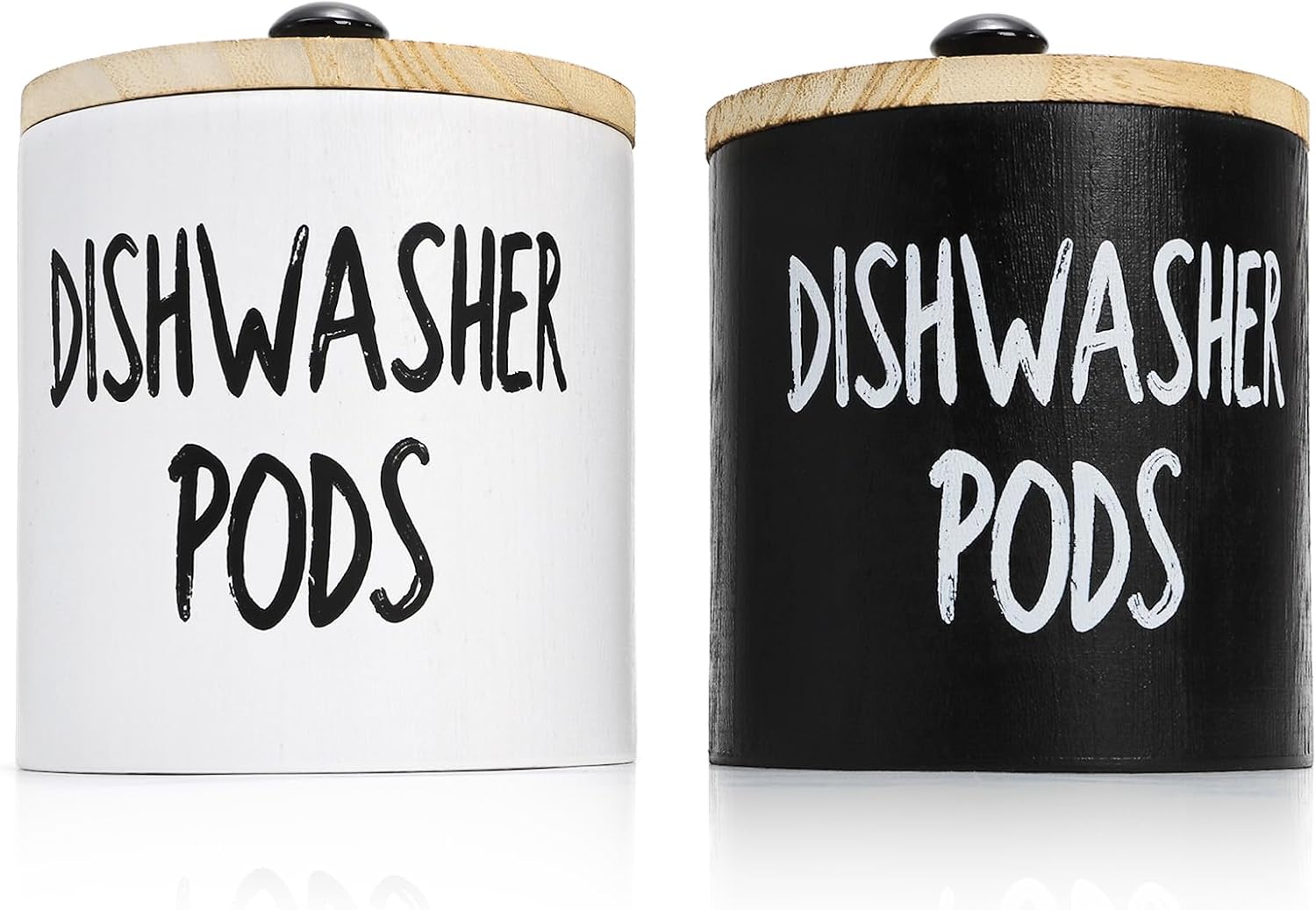 2 Pack Dishwasher Pod Container, Wood Tablet Holder with Lid, Round Laundry Pods Dispenser, Farmhouse Detergent Tin Organizer for Home Kitchen Cabinet Decor — image 4