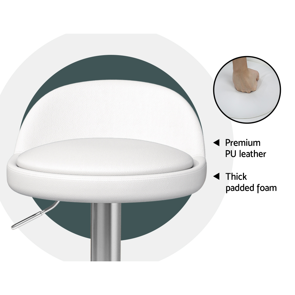 Artiss 2x Bar Stools PU Leather Gas Lift White โ image 3