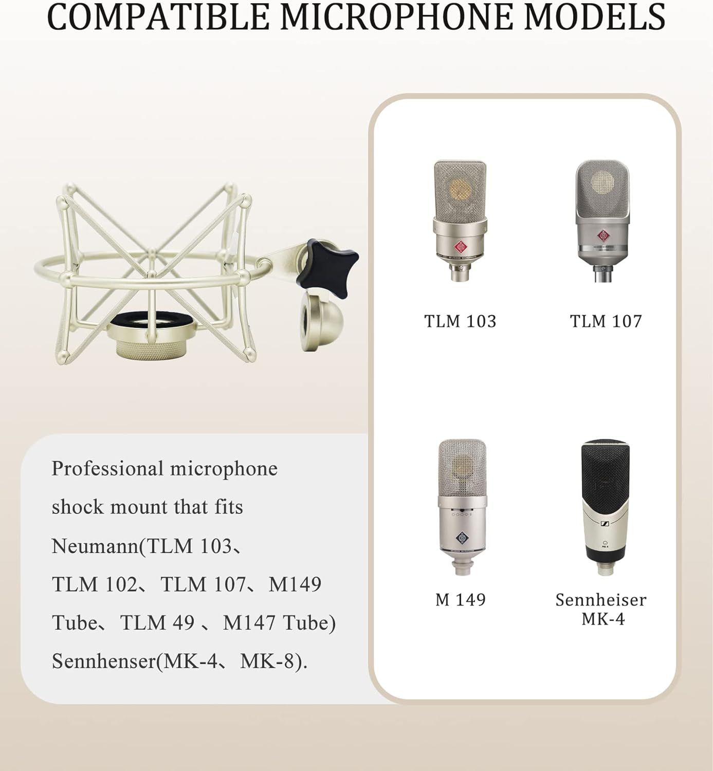 103 Shock Mount - Microphone Mount Compatible for 103 M147 Condenser Mic by,Silver suitable for daily singing, voice-over — image 2
