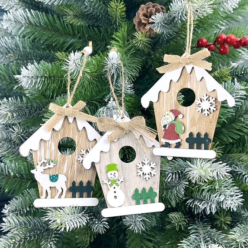 3pcs Christmas Pendant Fine Workmanship Adorable Durable Exquisite Decoration Wooden Rustic Tree Ornaments Holiday Hanging for — image 2