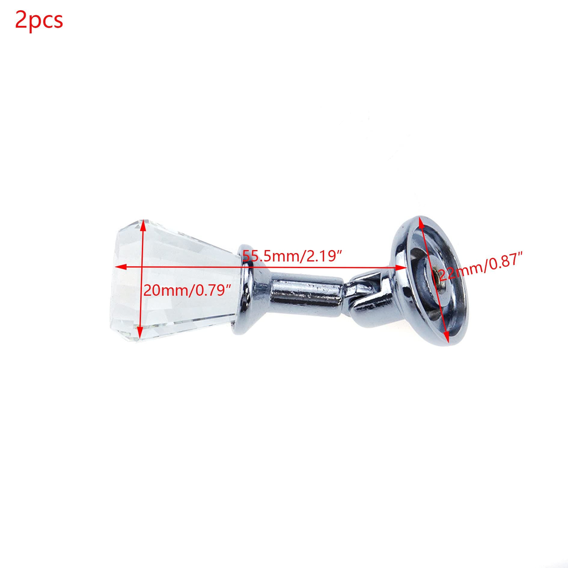 2PCS 55.5mm/2.19Inch Crystal Pendant Drawer Knob Single Hole Cabinet Handle Silver Closet Pull, with Screws — image 5