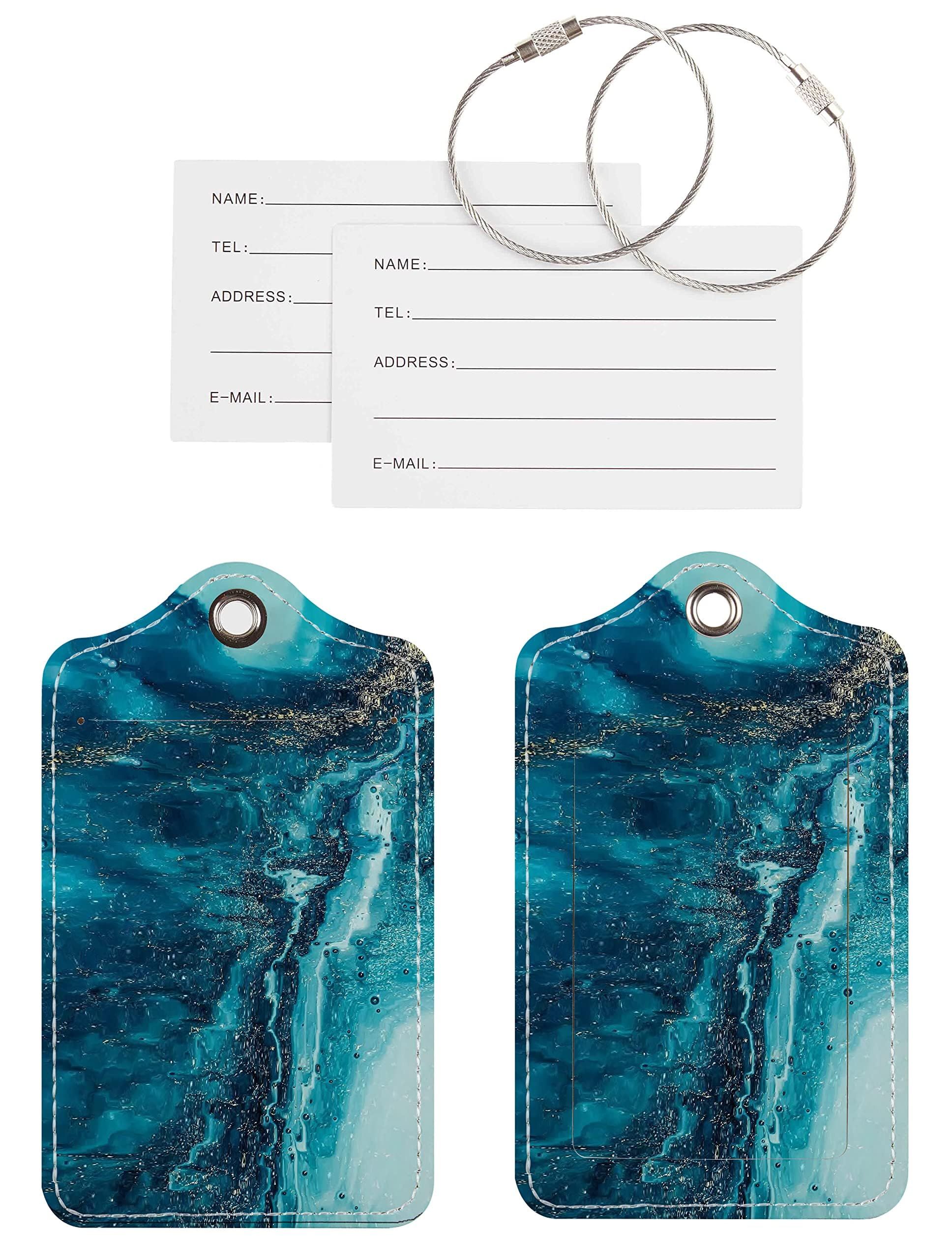 Luggage Tags for Suitcases, 2 Pack Cute PU Leather Suitcase Tag Identifierswith Stainless Steel Loop and Address Card — image 2
