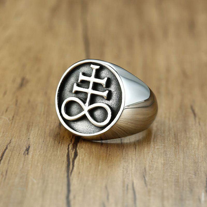 Ring Satanic Ring Pentagram Pentacle Ring Stainless Steel Occult Goth Gothic Luciferian Satainism for Men Gift Seal — image 3