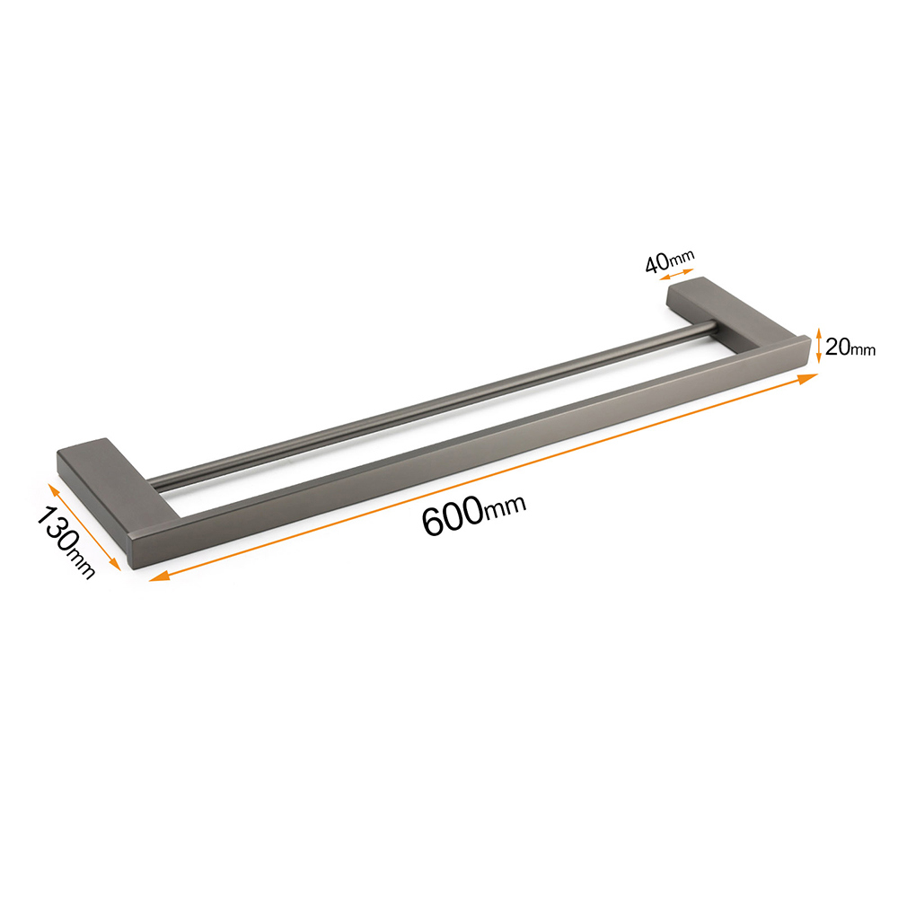 Gun Metal Grey Square Strong Towel Rail Rack 600mm Double Hanger Holder Bar Kit — image 2