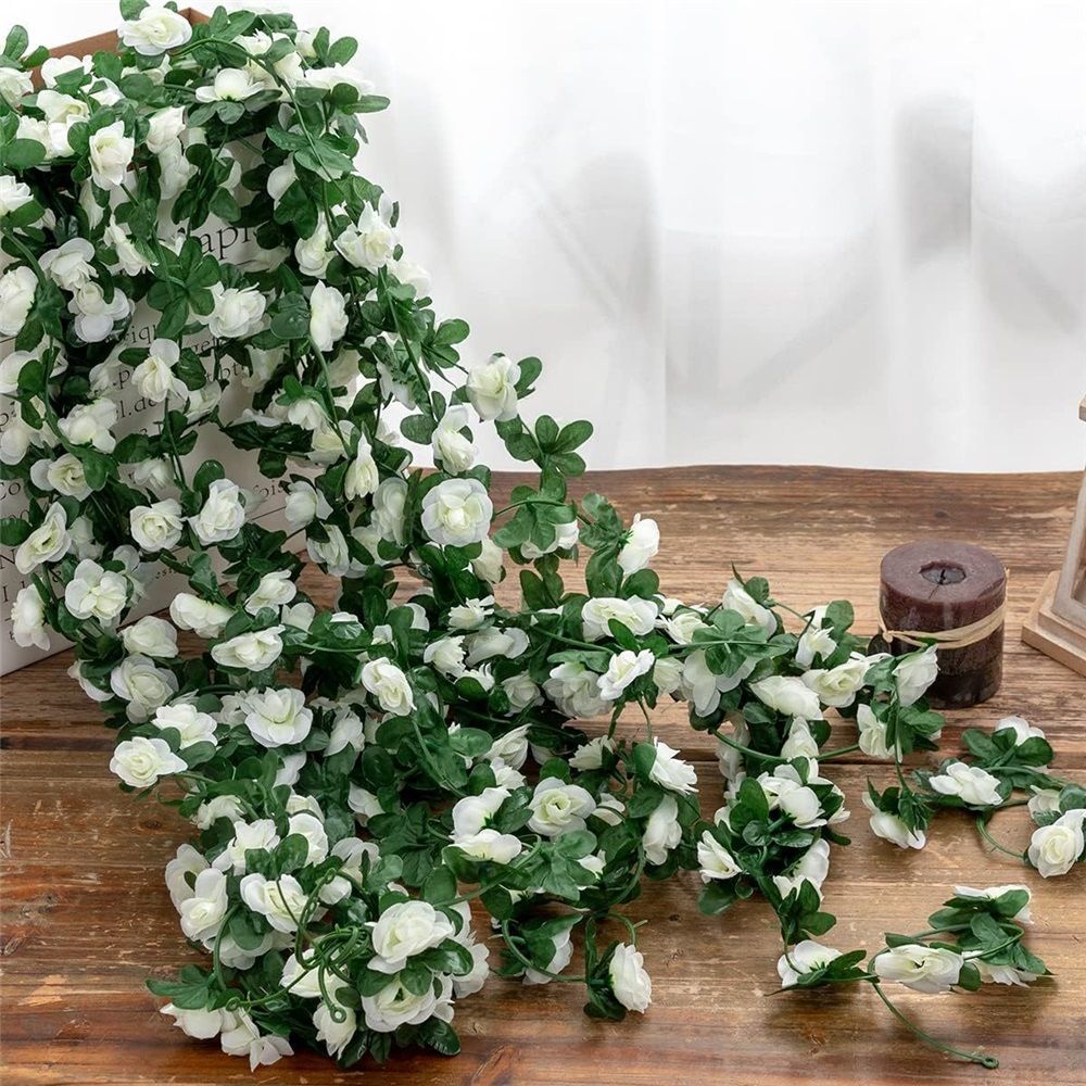 4Pcs Artificial Rose Vine Fake Flower Garland Fake Silk Rose Hanging Vine for Wedding Party Background Arch Garden Background Decoration (White) — image 5