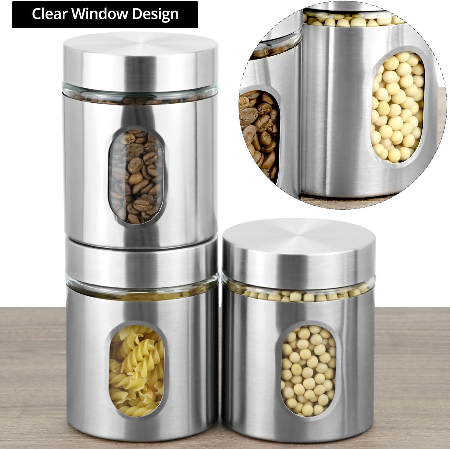 6 Pack 20 oz Stainless Steel Glass Kitchen Canisters Set, Airtight Food Storage Containers with Window, for Flour Cookies Spices Grains โ image 5