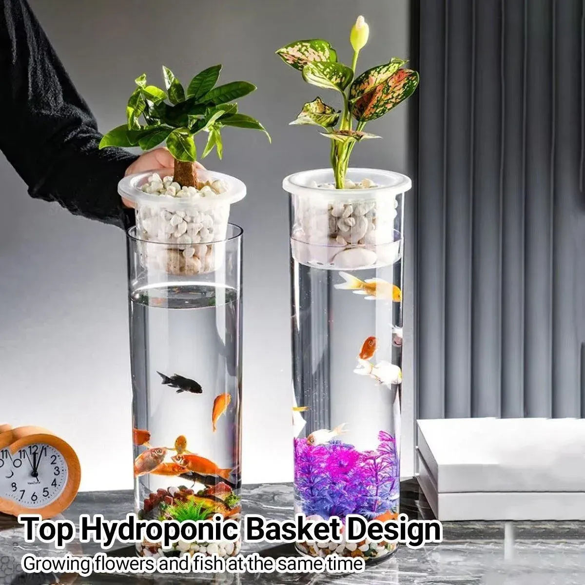 Hydroponic Plant Vase Cylindrical Straight Design Fish Tank for Home Decor - 20cmx10cm β image 6