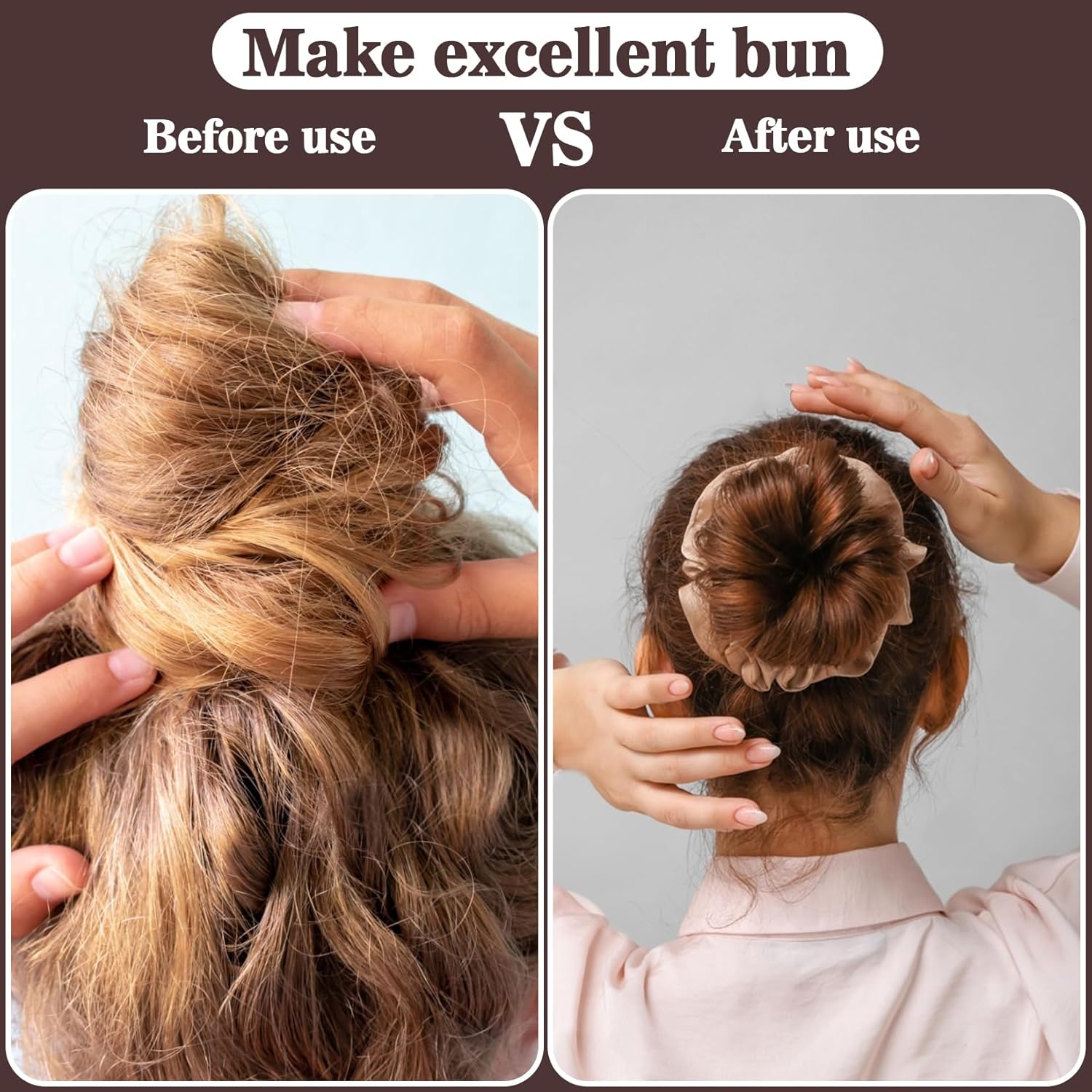 Hair Donut Bun Maker Kit - Updos Sock for Long Hair, Bun Holder with Hair Clips (1 Extra Large, 2 Medium, 2 Small) — image 4