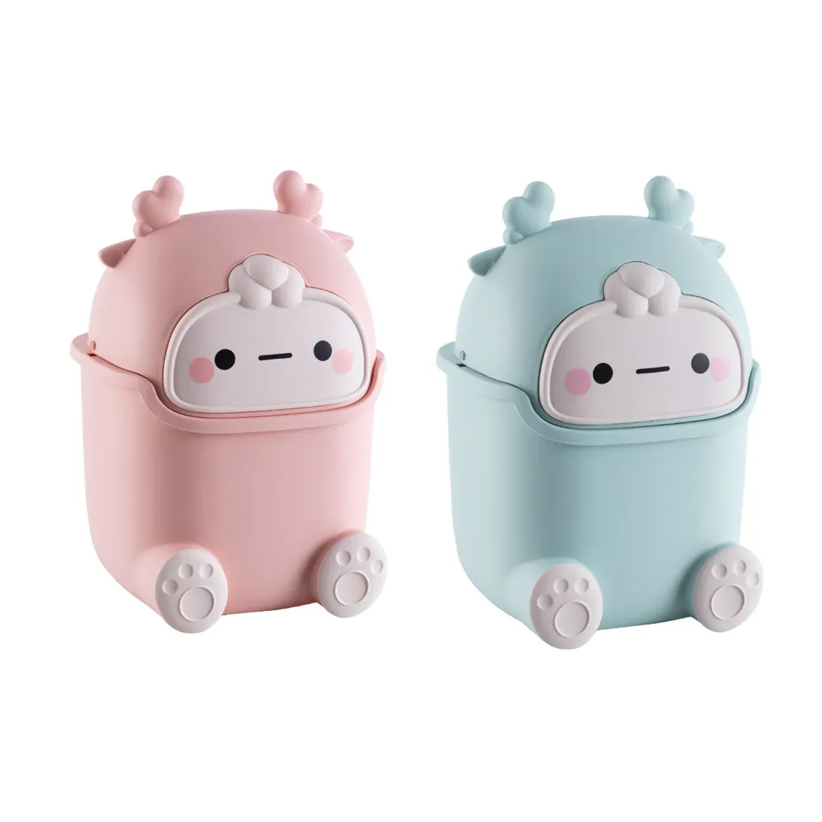 Mini Monster Trash Can Desktop Flip Top Garbage Bin Small Plastic Waste Basket - Light Blue โ image 3