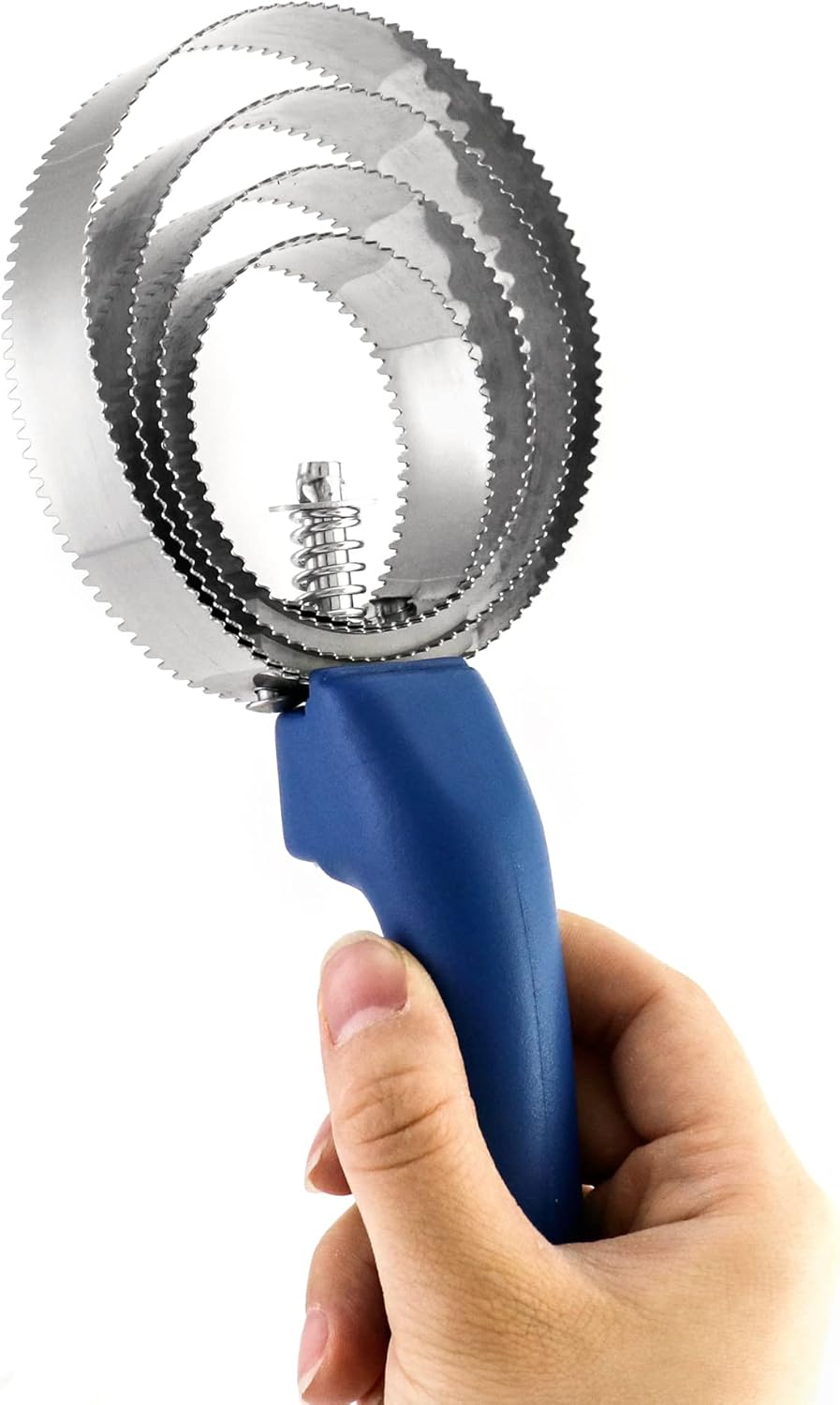 Double Sided Curry Comb, 2 Pack 4 Rings Stainless Steel Curry Comb with Soft Touch Grip, Blue โ image 3