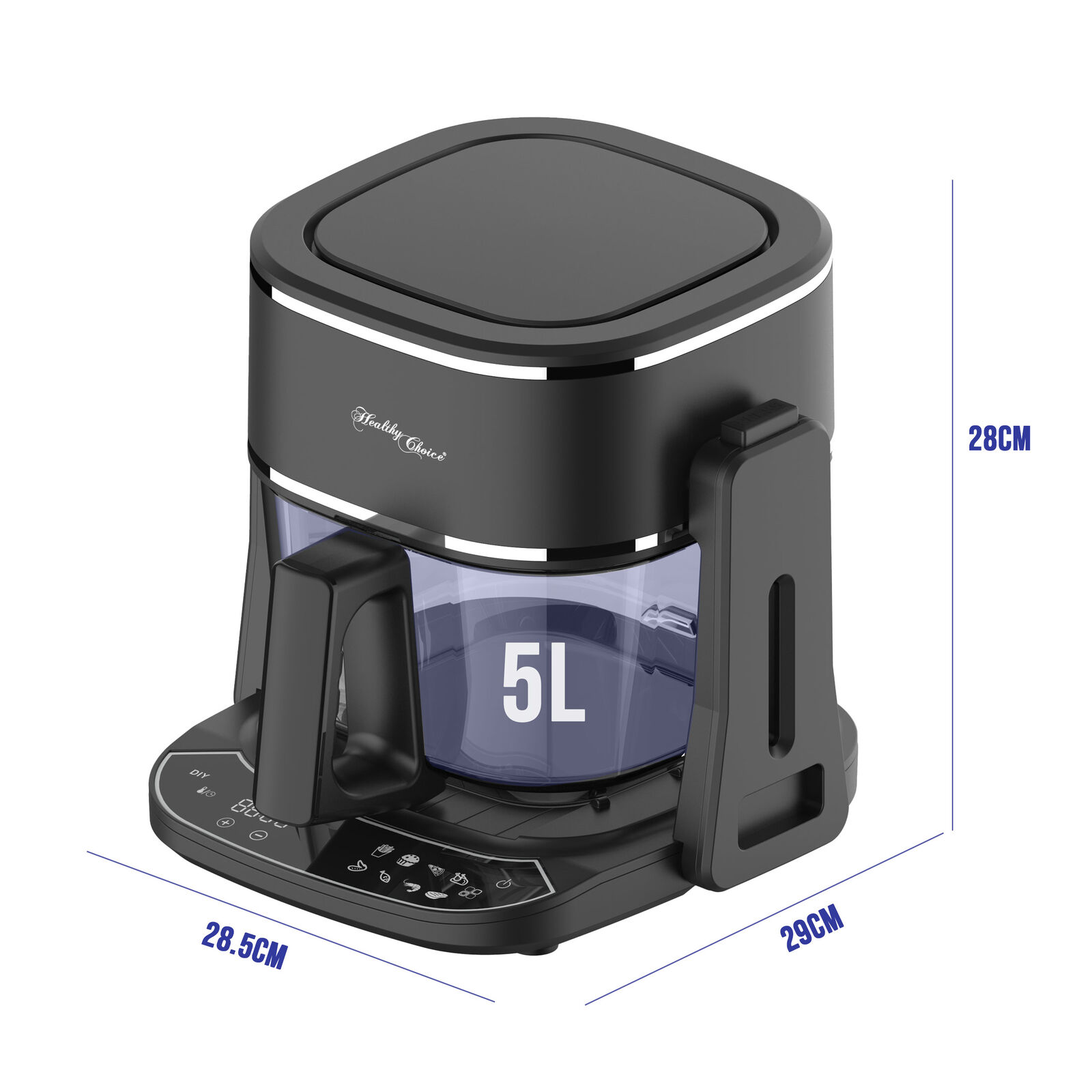 5L 2in1 Air Fryer and Grill, 1400W, Digital Touch Control, Clear Glass Cooking Basket β image 3