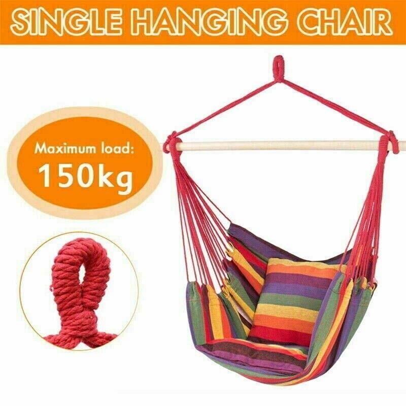 Portable Hanging Hammock Chair Swing Garden Outdoor Camping Soft - White โ image 5